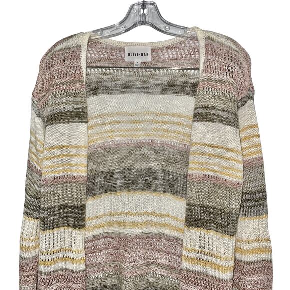 Olive Oak Striped Multicolor Knit Sweater Cardigan Long Sleeve Size M - Picture 4 of 6